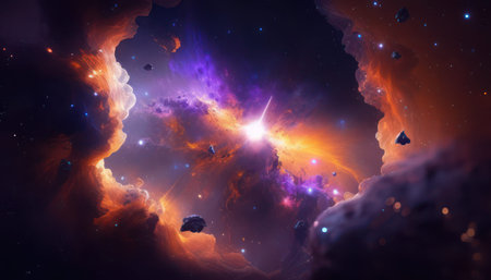 Cosmic space and stars, nebulae and galaxies, computer generated abstract backgroundの写真素材