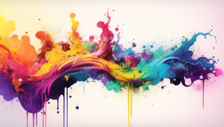 Colorful paint splashes on white background as abstract grunge backgroundの写真素材