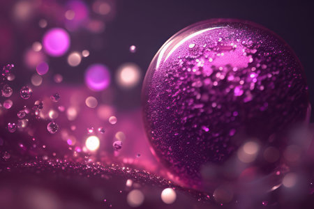 Glittering christmas ball with bokeh effect on purple backgroundの写真素材