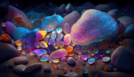 3d illustration of abstract colorful background with stones and crystals in water