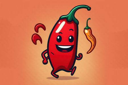 Hot chili pepper cartoon character with chilli pepper. illustration.の写真素材