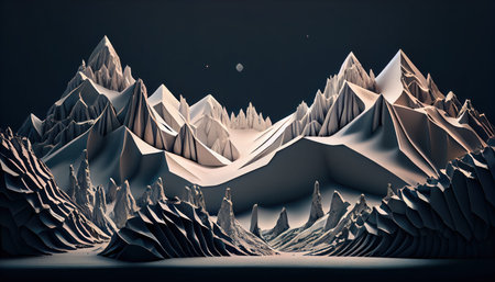 Abstract 3d rendering of low poly mountains. Futuristic background.