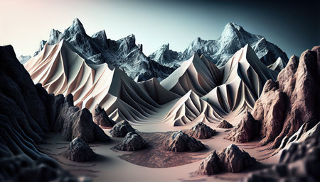Fantasy landscape with mountains. 3D rendering. Computer digital drawing.の写真素材