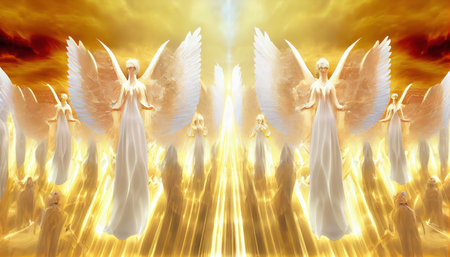Angel with wings and rays of light. 3d render illustration.の写真素材