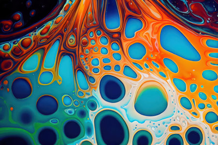 abstract colorful background of oil bubbles in water close-up macro