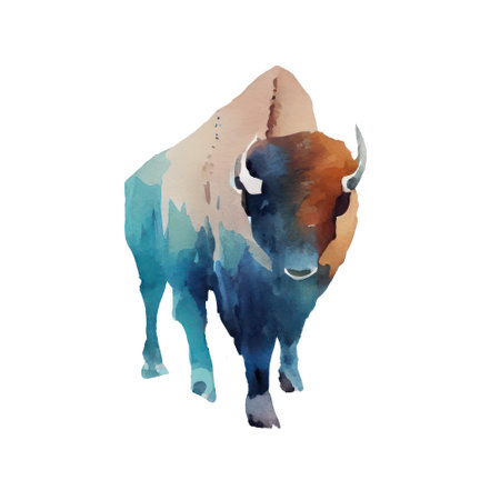 Watercolor buffalo isolated on white background. Hand drawn vector illustration.の写真素材