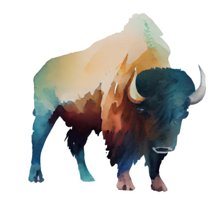 Watercolor bison silhouette isolated on white background. illustration.の写真素材