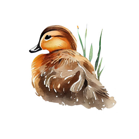 Beautiful image with nice watercolor duck on the white backgroundの写真素材