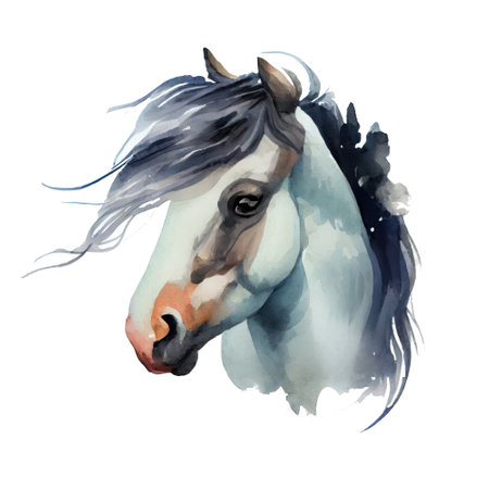 Watercolor portrait of a horse on a white background. Digital painting.の写真素材