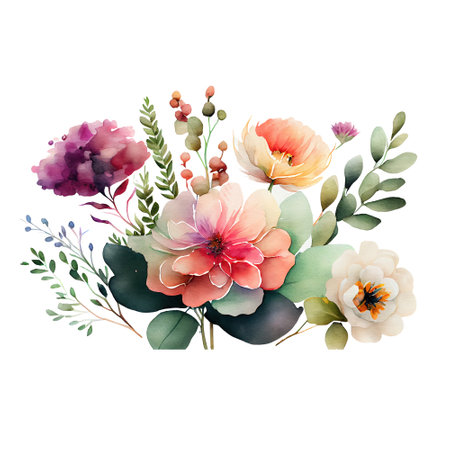 Watercolor floral bouquet isolated on white background. Hand drawn illustration.の写真素材