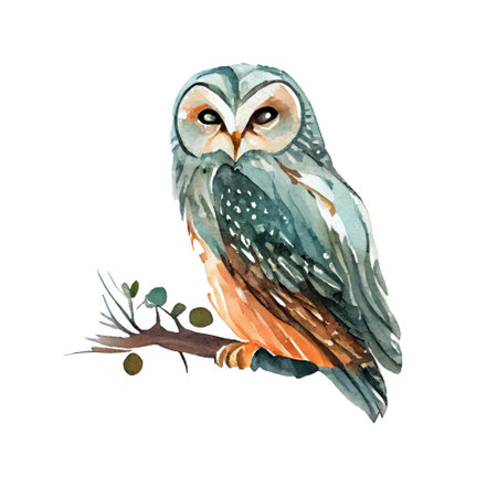 Watercolor owl isolated on white background. Hand-drawn illustration.の写真素材