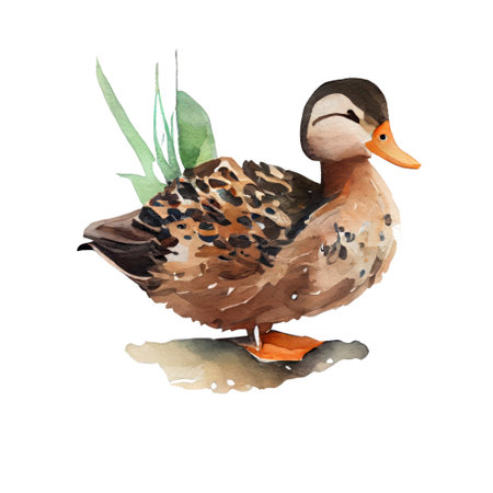 Watercolor duck isolated on white background. Hand painted watercolor illustration.の写真素材