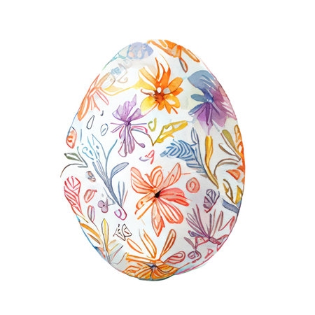 Easter egg with floral ornament isolated on white background. Watercolor paintingの写真素材