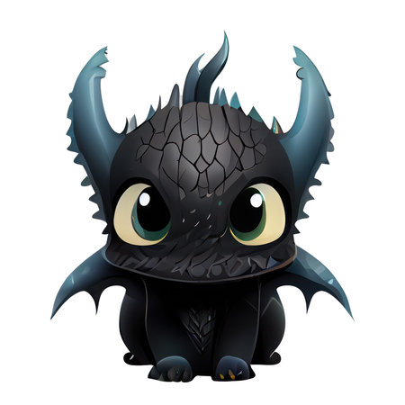 3d realistic vector illustration of cute black dragon isolated on white backgroundの写真素材