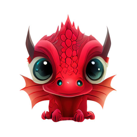 Cute cartoon red dragon isolated on white background. illustration.の写真素材