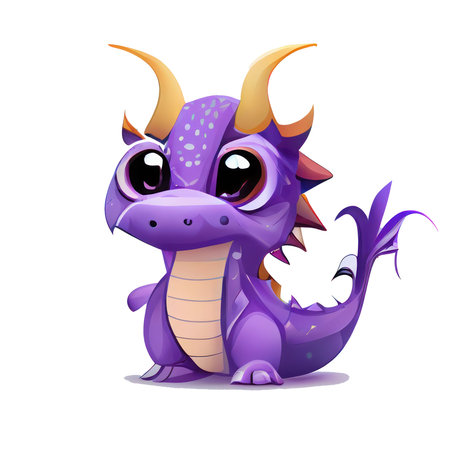 Cute purple dragon isolated on white background. Cartoon illustration.の写真素材