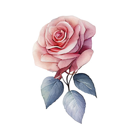 Pink rose watercolor illustration. Hand drawn watercolor rose on white background.の写真素材