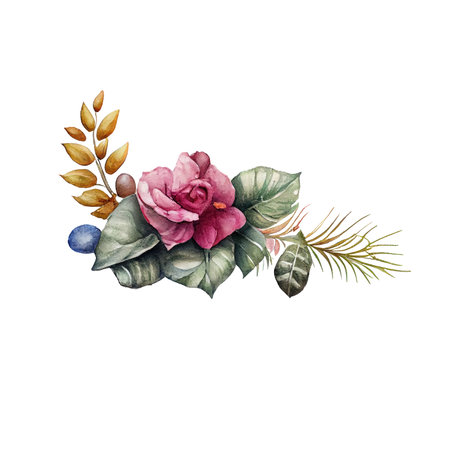 Watercolor floral bouquet. Hand painted watercolor illustration isolated on white backgroundの写真素材