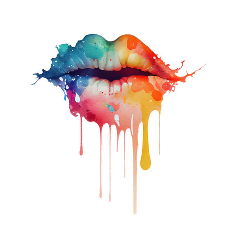 Watercolor lips and paint splashes. illustration on white background.の写真素材