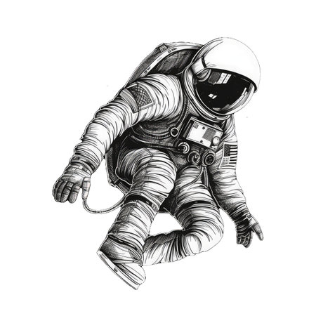 Astronaut in space. Hand drawn sketch. illustration.の写真素材