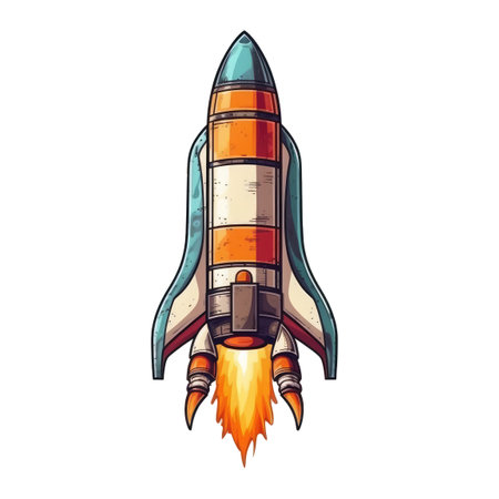Space rocket cartoon icon isolated on white background. Spaceship illustrationの写真素材