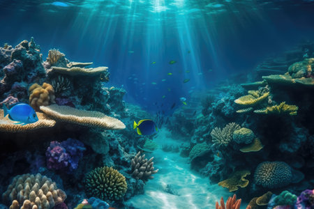 Underwater view of coral reef with fishes and corals. Underwater world.の素材
