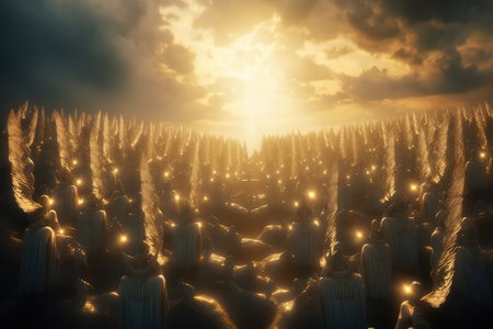 Fantasy landscape with fog and sun. 3d render illustration.の素材