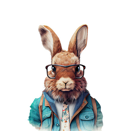 Hipster rabbit with glasses isolated on white background.の素材