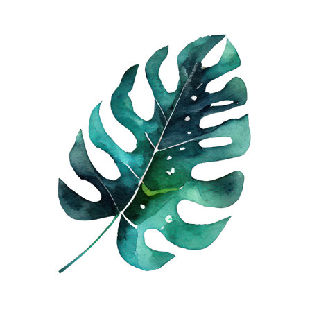 Watercolor monstera leaf on a white background. Vector illustration.の素材