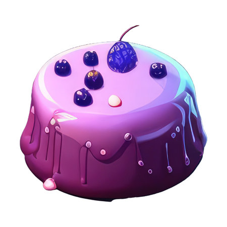 Illustration of a cake with blueberries and cherries on a white backgroundの素材