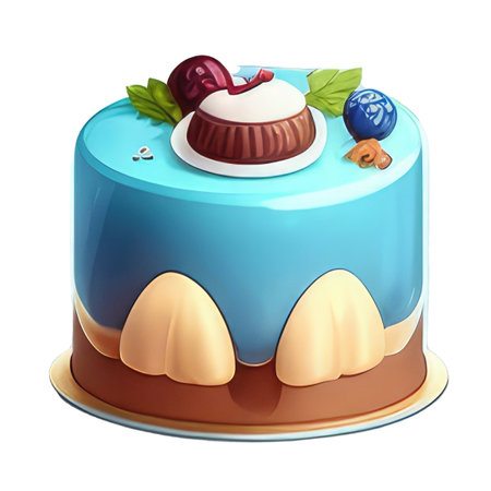 3d render of cake with cream and berries on a white backgroundの素材