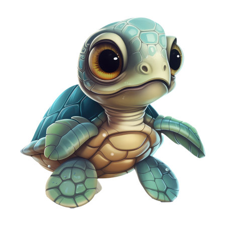 3d rendering of a cute little turtle isolated on white background.の素材