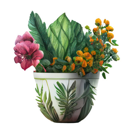 Flower pot isolated on white background. Watercolor hand drawn illustrationの素材
