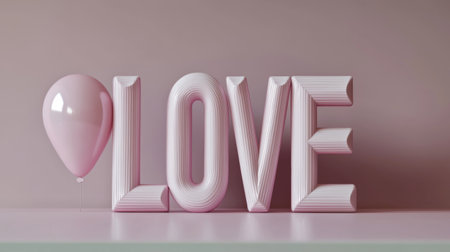 A whimsical and playful arrangement featuring bold pink letters spelling out "LOVE" alongside a soft pink balloon. Perfect for decorations, events, or captures of joy.の素材