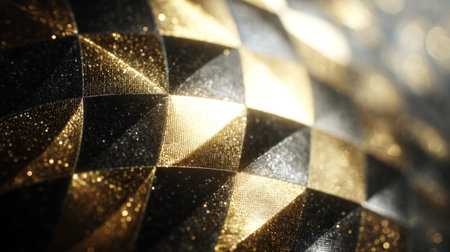 This stunning abstract image features a captivating geometric pattern in gold and silver, creating a striking shimmer with intricate textures.の素材