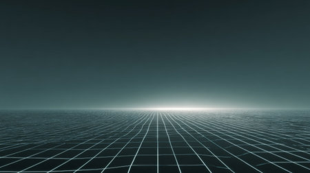 A stunning digital landscape featuring a grid pattern extending to the horizon, complemented by a calm gradient, perfect for technology and design.の素材