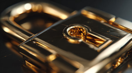 A stunning close-up of a gold padlock showcasing its intricate design and shine, symbolizing security, safety, and protection in modern life.の素材