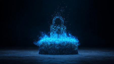 A captivating visual representation of a blue lock made from flowing water particles, symbolizing digital security and protection. Ideal for tech and safety themes.の素材