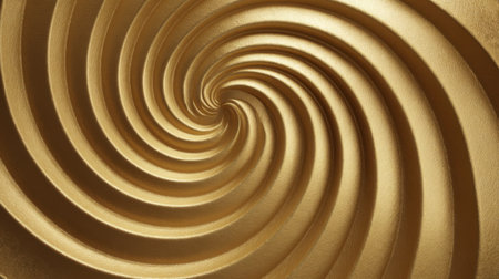 A mesmerizing spiral pattern in rich gold, creating an elegant and luxurious feel. Perfect for backgrounds, design projects, and artistic expressions.の素材