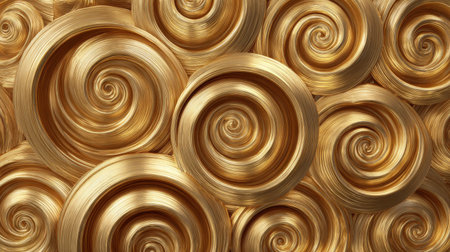 This stunning image features intricate golden spirals with swirling textures, ideal for use in various design, art, and creative projects.の素材
