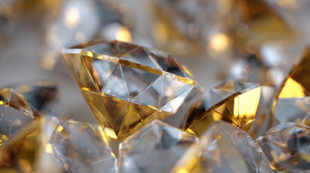 This image features a stunning array of sparkling gems in golden hues. The intricate facets create a captivating display of light and beauty.の素材