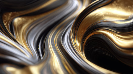 This captivating image features elegant swirls of black and gold liquid, showcasing a smooth and shiny texture perfect for modern designs and backgrounds.の素材