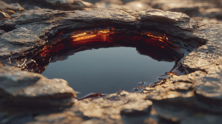 A tranquil water pool sitting amidst rugged rock formations, capturing the essence of natureの素材