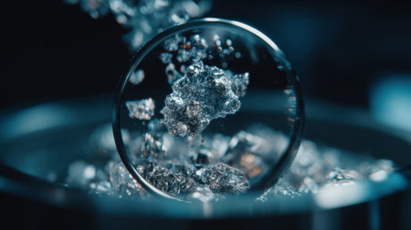 This captivating close-up image features a bubbling water scene viewed through a magnifying glass, illustrating exquisite clarity and movement.の素材
