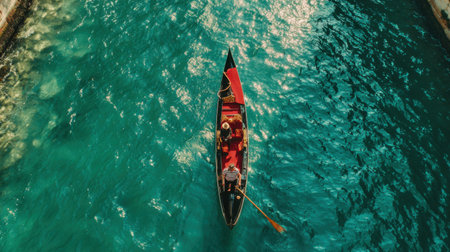 Experience a serene gondola ride through crystal clear waters, surrounded by stunning reflections and vibrant scenery perfect for relaxation.の素材
