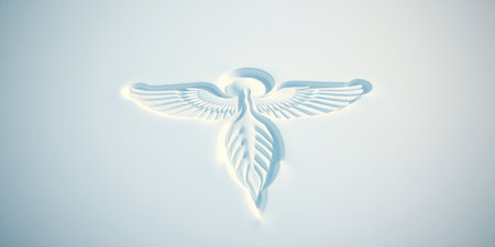 Artistic emblem with wings and a leaf, symbolizing health and wellness. Ideal for topics related to nature, healing, and holistic practices.の素材