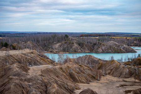 Romantsev sandstone mountains near Konduki village, Tula region, Russiaの写真素材