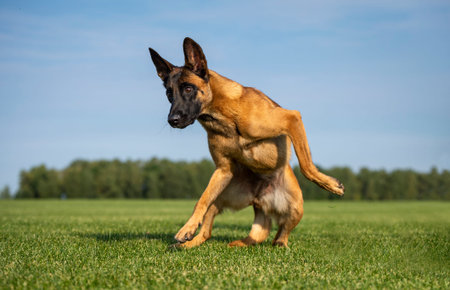 Jumping young Belgian shepherd malinois