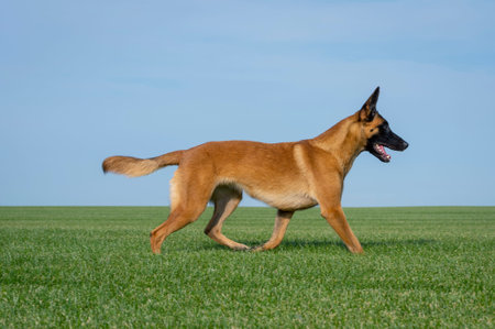 Walking young Belgian shepherd malinois