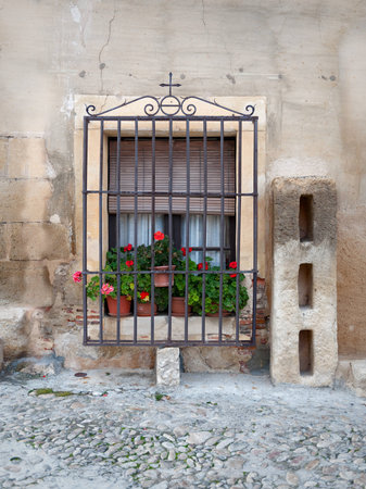 facade made of masonry with wrought iron grillesの写真素材